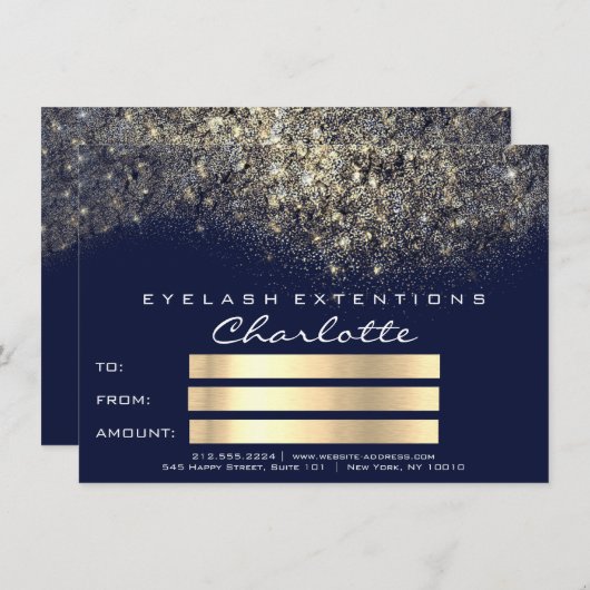 Gold Confetti Glitter Blue Navy Certificate Gift (Voorkant / Achterkant)