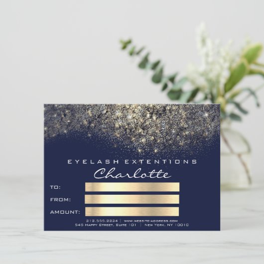 Gold Confetti Glitter Blue Navy Certificate Gift (Staand voorkant)