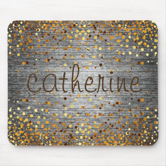 Gold Confetti Glitter Faux Folie Wooden Glittery Muismat (Voorkant)