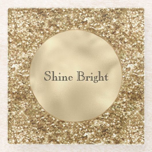 Gold Confetti Glitter Glazen Onderzetter (Voorkant)