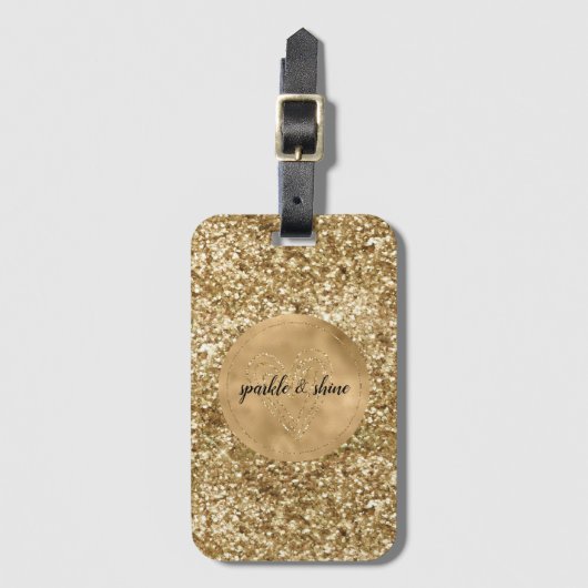 Gold Confetti Glitter Heart Bagagelabel (Voorkant (verticaal))