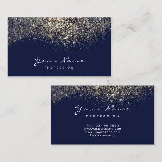 Gold Confetti Glitter Makeup Blue Navy Lashes Visitekaartje (Voorkant / Achterkant)