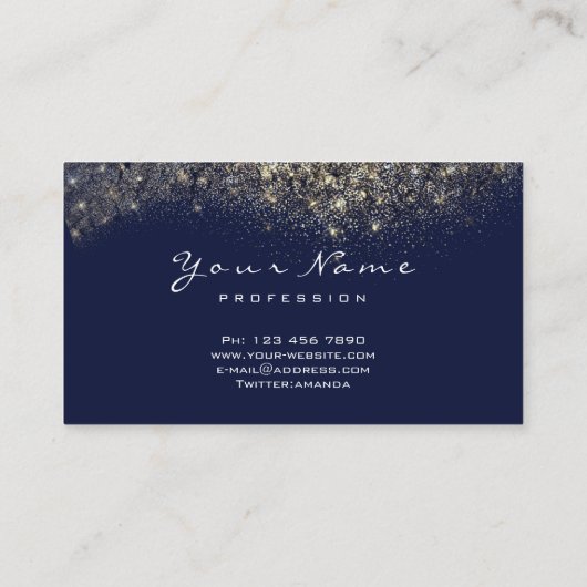 Gold Confetti Glitter Makeup Blue Navy Lashes Visitekaartje (Achterkant)