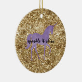 Gold Confetti Glitter Paarse Unicorn Keramisch Ornament (Rechts)