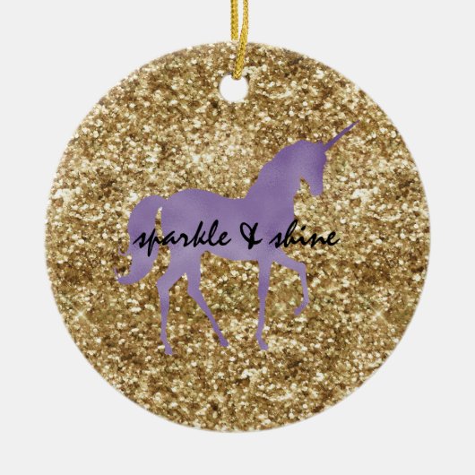 Gold Confetti Glitter Paarse Unicorn Keramisch Ornament (Voorkant)