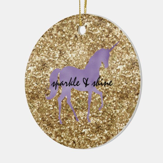 Gold Confetti Glitter Paarse Unicorn Keramisch Ornament (Links)