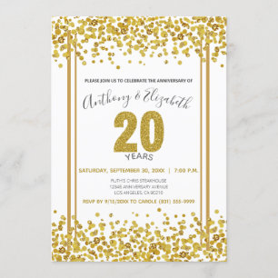 Gold Confetti Glitter-Style 20e Jubileum Partij Kaart