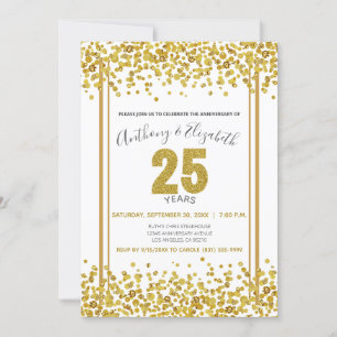 Gold Confetti Glitter-Style 25th Jubileum Party Kaart