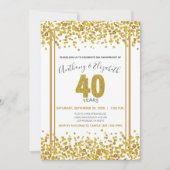 Gold Confetti Glitter-Style 40e Jubileum Partij Kaart (Voorkant)
