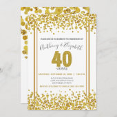 Gold Confetti Glitter-Style 40e Jubileum Partij Kaart (Voorkant / Achterkant)