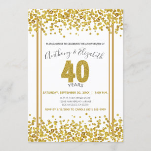 Gold Confetti Glitter-Style 40e Jubileum Partij Kaart