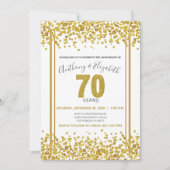 Gold Confetti Glitter-Style 70e Jubileum Partij Kaart (Voorkant)