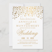 Gold Confetti & Glitter & White Wedding Invitation Kaart (Voorkant)
