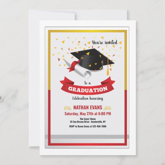 Gold Confetti Graduation Party Invitation Kaart (Voorkant)