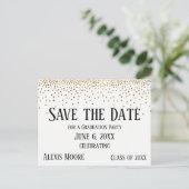 Gold Confetti Graduation Party Save the Date Briefkaart (Staand voorkant)