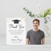 Gold confetti Gradus Afstuderen Foto Bedankkaart (Staand voorkant)