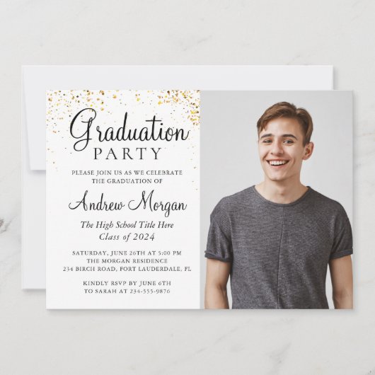 Gold confetti Gradus Afstuderen Foto Kaart (Voorkant)