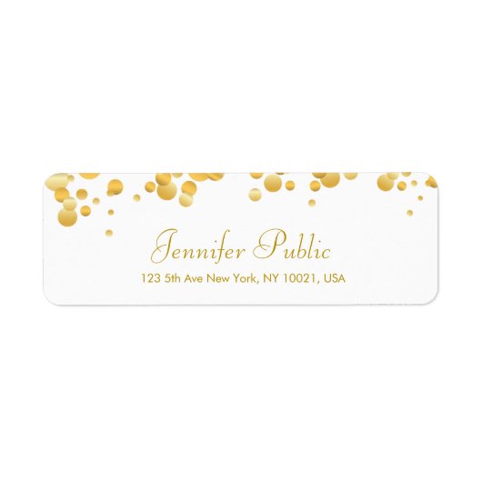 Gold Confetti Hand Script Elegant Moderne Sjabloon Etiket (Voorkant)