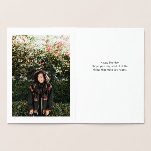 Gold Confetti Happy Birthday Foto Folie Kaart (Binnen)