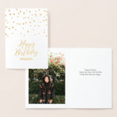 Gold Confetti Happy Birthday Foto Folie Kaart (Display)