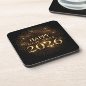gold confetti happy new year Hard plastic coaster Bier Onderzetter (Linkerzijde)