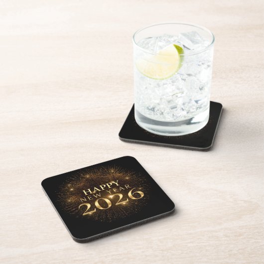 gold confetti happy new year Hard plastic coaster Bier Onderzetter (Rechterzijde)