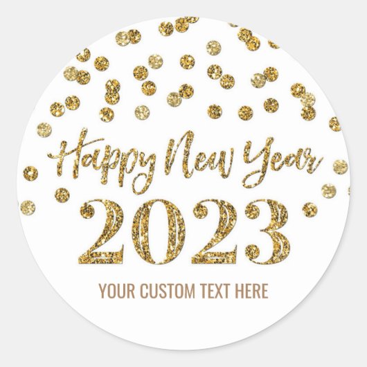 Gold Confetti Happy Nieuwjaar 2023 Ronde Sticker (Voorkant)