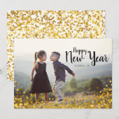 Gold Confetti Happy Nieuwjaarsfotokaart Feestdagenkaart (Voorkant / Achterkant)