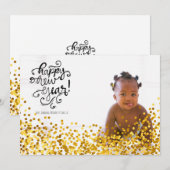 Gold Confetti Happy Nieuwjaarsfotokaart Feestdagenkaart (Voorkant / Achterkant)