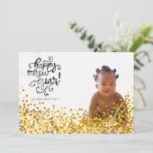 Gold Confetti Happy Nieuwjaarsfotokaart Feestdagenkaart (Staand voorkant)