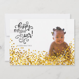 Gold Confetti Happy Nieuwjaarsfotokaart Feestdagenkaart
