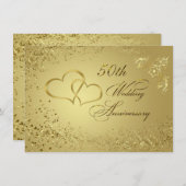 Gold confetti hartseert 50 Wedding Jubileum Invite Kaart (Voorkant / Achterkant)