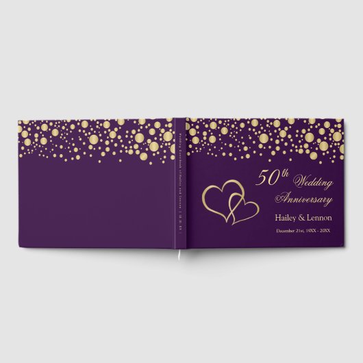 Gold Confetti Hearts 50ste bruiloft Jubileum Gastenboek (Volledig)
