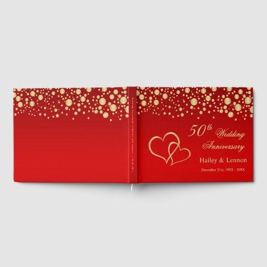 Gold Confetti Hearts 50ste bruiloft Jubileum Gastenboek (Volledig)
