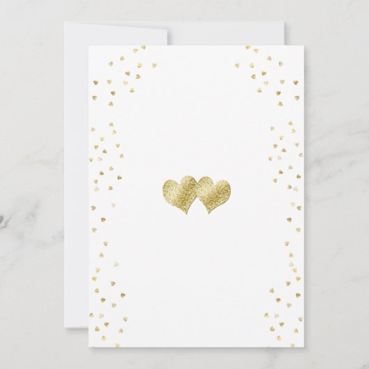 Gold Confetti Hearts, bruiloft Kaart (Achterkant)