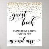 Gold Confetti Hearts Guest Book Reception Sign Poster (Voorkant)