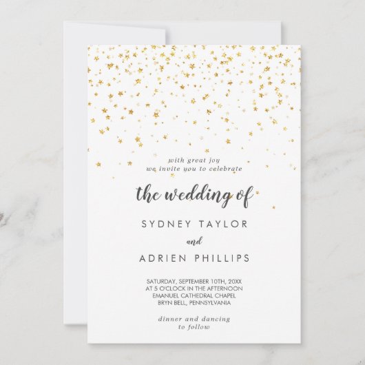 Gold Confetti Het huwelijk van uitnodiging (Voorkant)