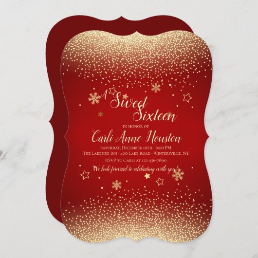 Gold Confetti Invitation Kaart (Voorkant / Achterkant)