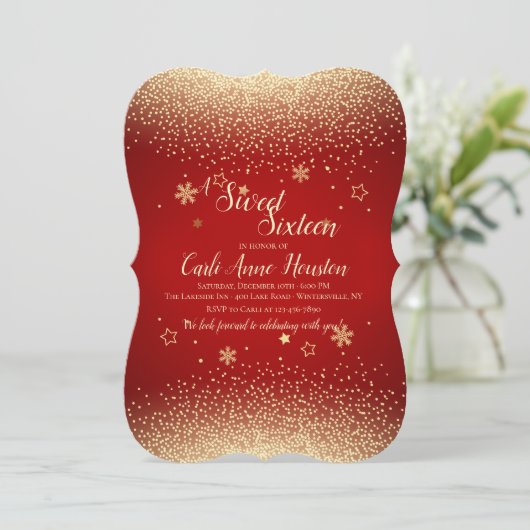 Gold Confetti Invitation Kaart (Staand voorkant)