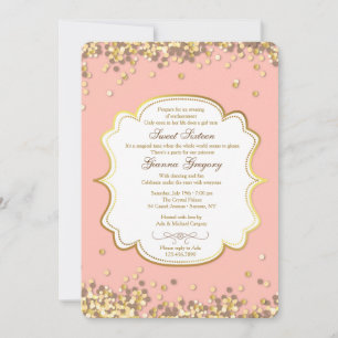 Gold Confetti Invitation Kaart