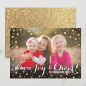 Gold Confetti Joy en Cheer Holiday-fotokaart Feestdagenkaart (Voorkant / Achterkant)