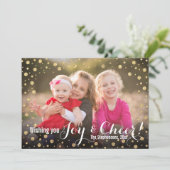 Gold Confetti Joy en Cheer Holiday-fotokaart Feestdagenkaart (Staand voorkant)
