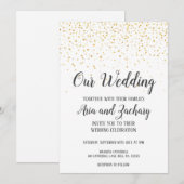 Gold Confetti kalligrafie Onze huwelijksuitnodigin Kaart (Voorkant / Achterkant)