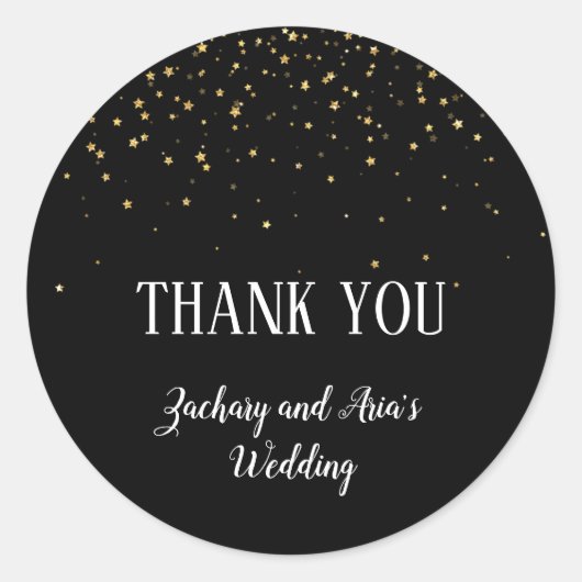 Gold Confetti-kalligrafie|Zwart bedankt voor Ronde Sticker (Voorkant)