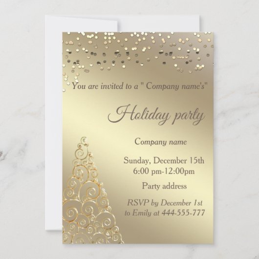 Gold confetti kerstboomfeest kaart (Voorkant)