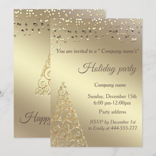 Gold confetti kerstboomfeest kaart (Voorkant / Achterkant)