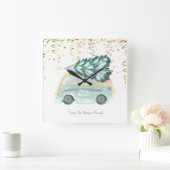 Gold Confetti, kerstgroene Truck Pine Tree   Vierkante Klok (Huis)