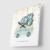 Gold Confetti, kerstgroene Truck Pine Tree   Vierkante Klok (Hoek)