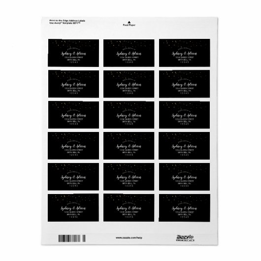 Gold Confetti | Label zwart retouradres (Full Sheet)