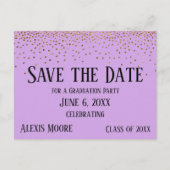 Gold Confetti Lavender Afstuderen Save the Date Briefkaart (Voorkant)
